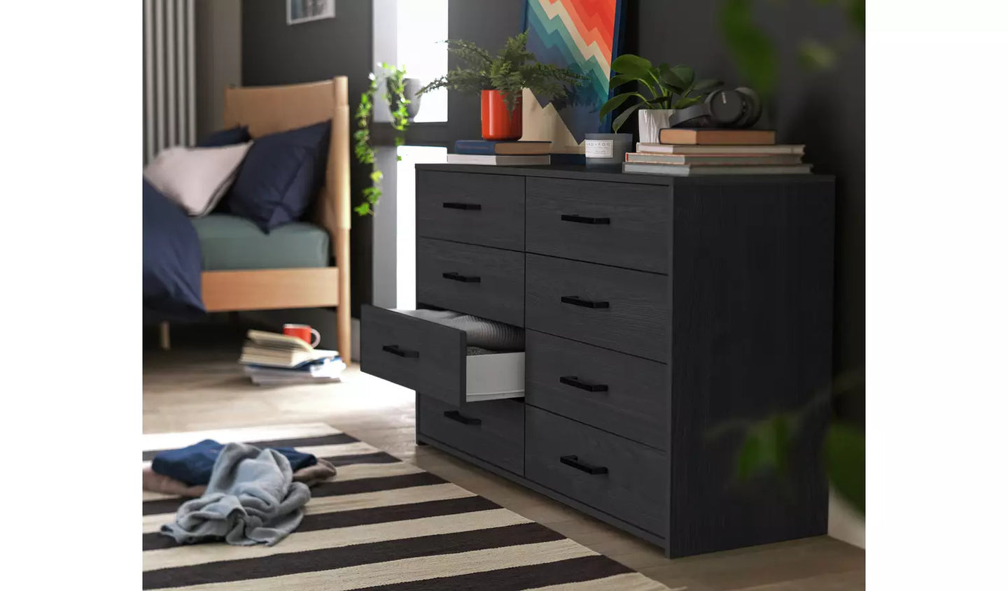 Assembled Oslo 8 Drawer Chest - Black Oak Effect